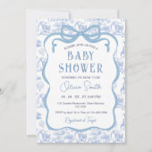 Blue Toile de Jouy Safari Animals Bow Baby shower Kaart (Voorkant)