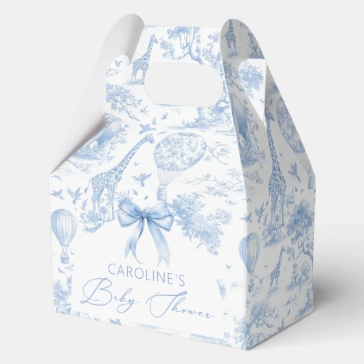 Blue Toile de Jouy Safari Boy Baby shower Bedankdoosjes (Voorkant)