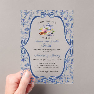 Blue Toile de Jouy Tea Party verlovingsfeest Acryl Uitnodigingen
