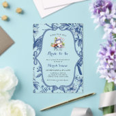 Blue Toile de Jouy Tea Party Vrijgezellenfeest Acryl Uitnodigingen (Insitu (Huwelijk))