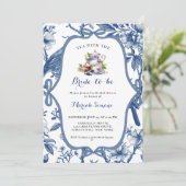 Blue Toile de Jouy Tea Party Vrijgezellenfeest Kaart (Staand voorkant)