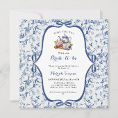 Blue Toile de Jouy Tea Party Vrijgezellenfeest Kaart (Voorkant)