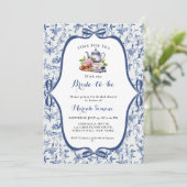 Blue Toile de Jouy Tea Party Vrijgezellenfeest Kaart (Staand voorkant)