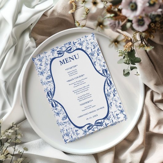 Blue Toile de jouy Tea Party Vrijgezellenfeest par Menu
