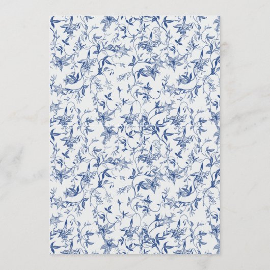 Blue Toile de jouy Tea Party Vrijgezellenfeest par Menu (Achterkant)