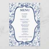 Blue Toile de jouy Tea Party Vrijgezellenfeest par Menu (Voorkant)