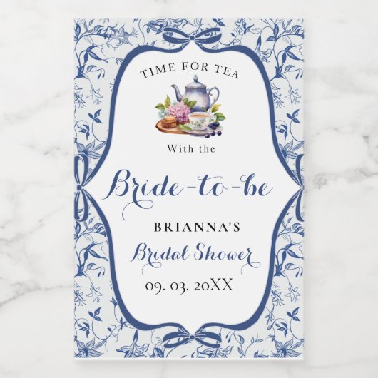 Blue Toile de Jouy Tea Party Vrijgezellenfeest Voedselcontainer Etiket (Enkel label)