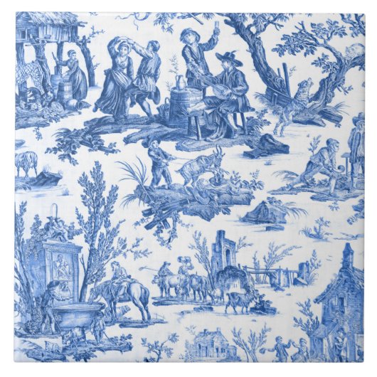 Blue Toile de Jouy Tegeltje (Voorkant)