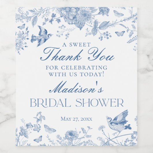 Blue Toile De Jouy Vrijgezellenfeest Favors Wijn Etiket (Enkel label)