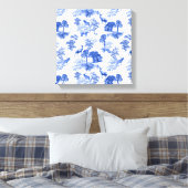 Blue Toile Deer Fox Forest Pattern Canvas Afdruk (Insitu (Slaapkamer))