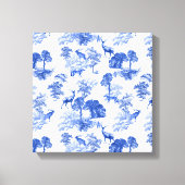 Blue Toile Deer Fox Forest Pattern Canvas Afdruk (Voorkant)
