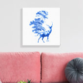 Blue Toile Deer in Forest Canvas Afdruk (Insitu (Woonkamer))