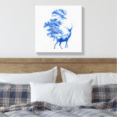 Blue Toile Deer in Forest Canvas Afdruk (Insitu (Slaapkamer))