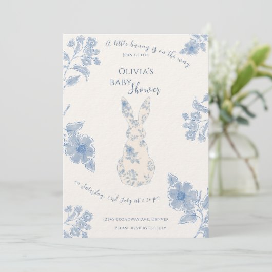 Blue Toile Easter Baby shower Kaart (Staand voorkant)