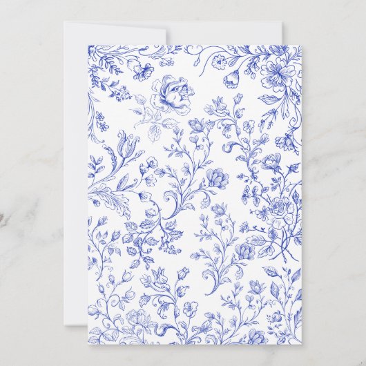 Blue Toile Elegant Modern Script Vrijgezellenfeest Kaart (Achterkant)