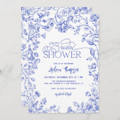 Blue Toile Elegant Modern Script Vrijgezellenfeest Kaart (Voorkant / Achterkant)