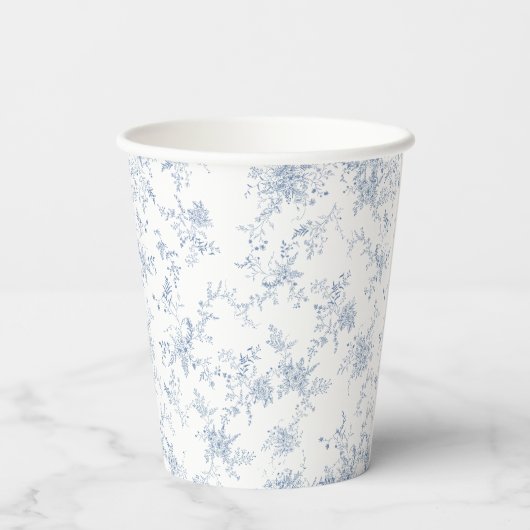 Blue Toile Floral Baby shower Papieren Bekers (Achterkant)
