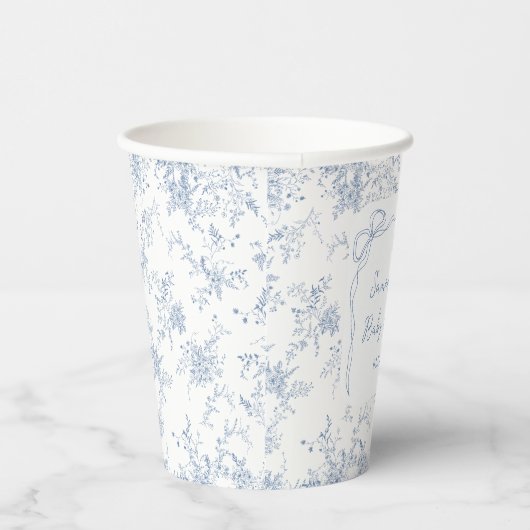 Blue Toile Floral Baby shower Papieren Bekers (Rechts)