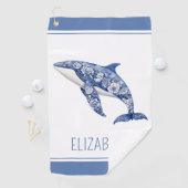 Blue Toile Floral Beach Dolfijn Gepersonaliseerd Golfhanddoek (Insitu)