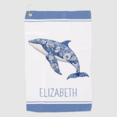 Blue Toile Floral Beach Dolfijn Gepersonaliseerd Golfhanddoek (Voorkant)