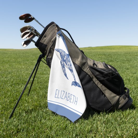 Blue Toile Floral Beach Dolfijn Gepersonaliseerd Golfhanddoek (Groen)