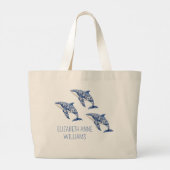 Blue Toile Floral Beach Dolfijn Gepersonaliseerd Grote Tote Bag (Achterkant)
