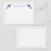 Blue Toile Floral Beach Dolfijn Gepersonaliseerd Notitiekaartje (Voorkant / Achterkant)