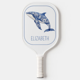 Blue Toile Floral Beach Dolfijn Gepersonaliseerd Pickleball Paddle