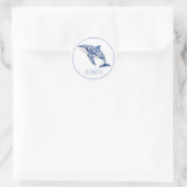 Blue Toile Floral Beach Dolfijn Gepersonaliseerd Ronde Sticker (Tas)