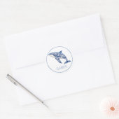 Blue Toile Floral Beach Dolfijn Gepersonaliseerd Ronde Sticker (Envelop)