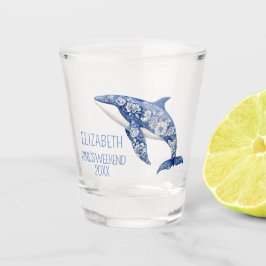 Blue Toile Floral Beach Dolfijn Gepersonaliseerd Shot Glas