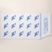 Blue Toile Floral Beach Dolfijn Gepersonaliseerd Strandlaken (Voorkant)