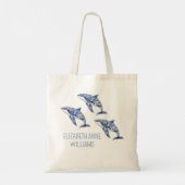 Blue Toile Floral Beach Dolfijn Gepersonaliseerd Tote Bag (Achterkant)