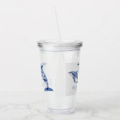 Blue Toile Floral Beach Dolfijn Monogram Acryl Drinkbeker (Links)
