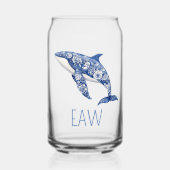 Blue Toile Floral Beach Dolfijn Monogram Blikvorm Glas (Voorkant)