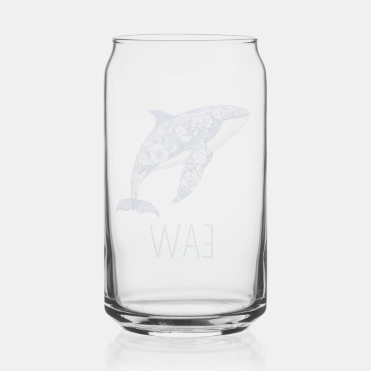 Blue Toile Floral Beach Dolfijn Monogram Blikvorm Glas (Achterkant)
