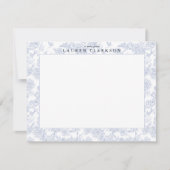 Blue Toile Floral Border Note Kaart (Voorkant)