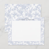 Blue Toile Floral Border Note Kaart (Voorkant / Achterkant)