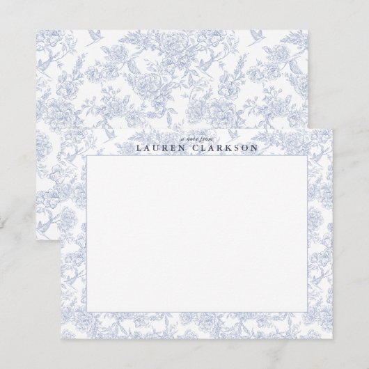 Blue Toile Floral Border Note Kaart (Voorkant / Achterkant)