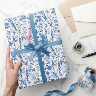 Blue Toile  Floral Cadeaupapier
