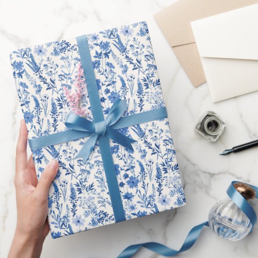 Blue Toile  Floral Cadeaupapier (Geschenken)