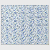 Blue Toile  Floral Cadeaupapier (Vlak)
