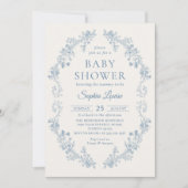 Blue Toile Floral Chinoiserie Baby shower Kaart (Voorkant)