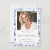 Blue Toile Floral Funeral Memorial Bedankkaart (Voorkant)