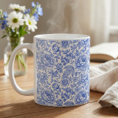 Blue Toile Floral Pattern Classic Botanical Koffiemok
