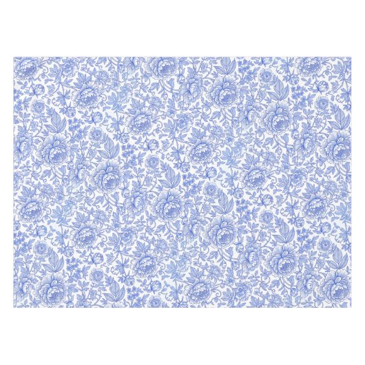 Blue Toile Floral Pattern Classic Botanical Tafelkleed (Voorkant (Horizontaal))