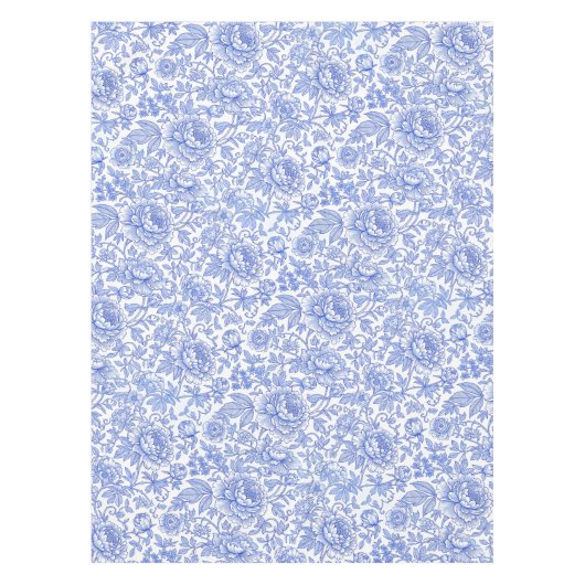 Blue Toile Floral Pattern Classic Botanical Tafelkleed (Voorkant)