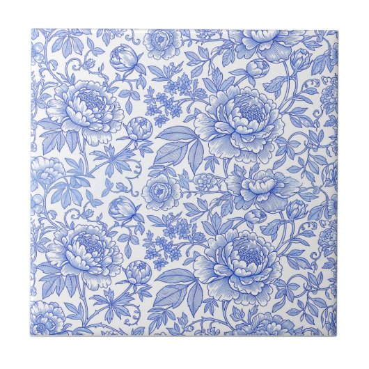 Blue Toile Floral Pattern Classic Botanical Tegeltje (Voorkant)