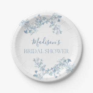 Blue Toile Floral Vrijgezellenfeest Papier Borden Papieren Bordje