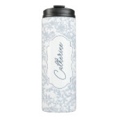 Blue Toile Floral with Script Personalization Thermosbeker (Voorkant)